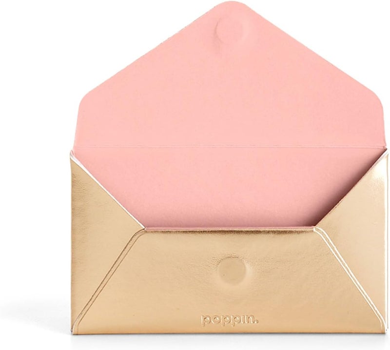 Poppin Luxe Business Card Holder and Credit Card Holder for Women, Stylish Slim Design with Magnetic Closure, Lightweight and Perfect for Client Meetings (Gold Metallic with Blush Pink Lining) - Image 1